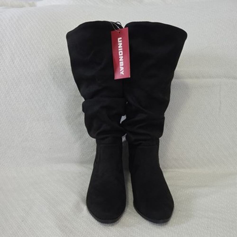 UNIONBAY Serena Women’s Tall Slouchy Boots 6M Black Faux Suede Mid-Calf Pull On
